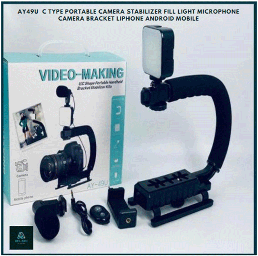 AY49U C Type Portable Camera Stabilizer Fill Light Microphone Camera Bracket Liphone Android Mobile